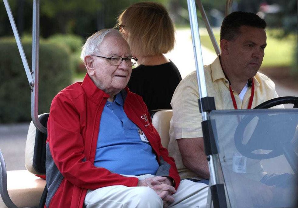 Chairman and CEO of Berkshire Hathaway Warren Buffett rides in a golf cart at the Allen & Company Sun Valley Conference on July 07, 2021 in Sun Valley, Idaho.