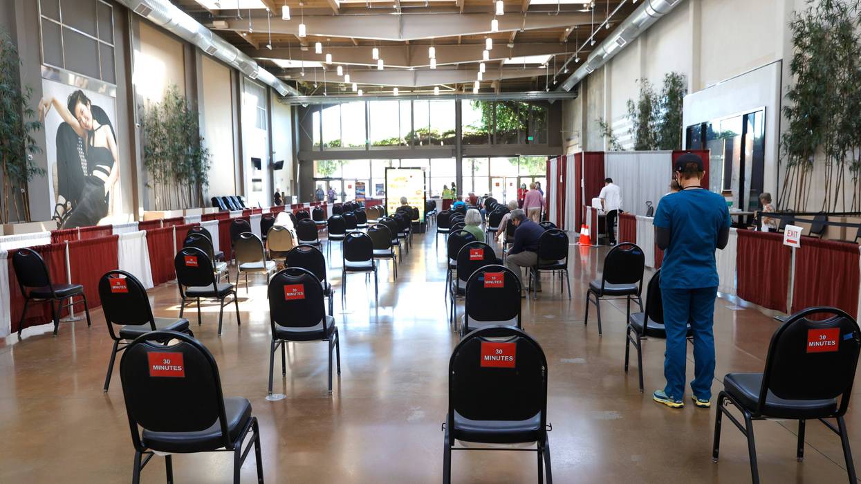 Chairs are set up in a waiting are for people who have received the Pfizer COVID-19 booster vaccination at a vaccination booster shot clinic on October 01, 2021 in San Rafael, California.