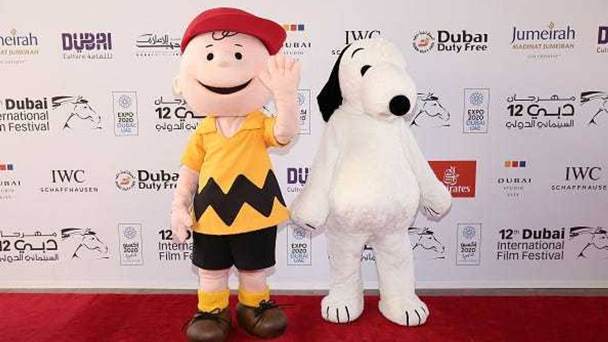 Characters Charlie Brown and Snoopy attend "The Peanuts Movie" premiere during day three of the 12th annual Dubai International Film Festival held at the Madinat Jumeriah Complex on December 11, 2015 in Dubai, United Arab Emirates. (Photo by Neilson Barnard/Getty Images for DIFF)