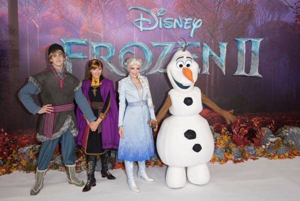 Characters from Frozen attend the "Frozen 2" European premiere at BFI Southbank on November 17, 2019 in London, England.