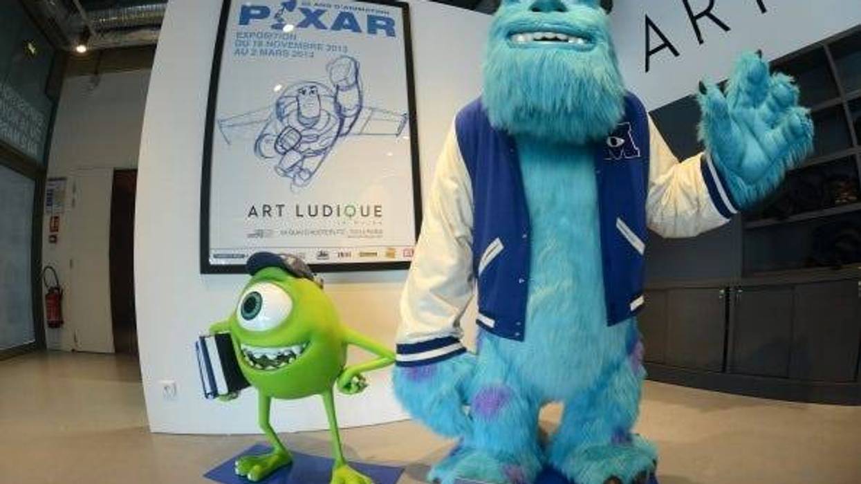 Characters Sulli and Bob from the film "Monsters and Cie" sit on display at 'Pixar, 25 years of Animation' exhibition on November 14, 2013 in Paris, France. The Art Ludique Museum will open its doors on November 16 with the Pixar exhibition.