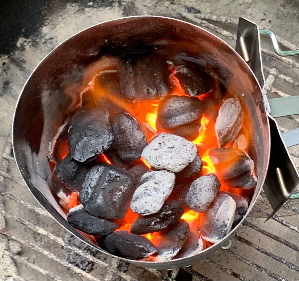 Charcoal in chimney starter