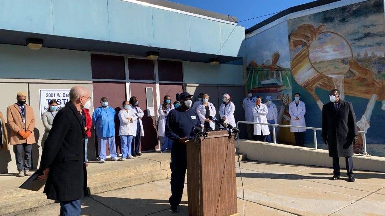 Charles Seawright speaks after getting his vaccine at Health Center 5