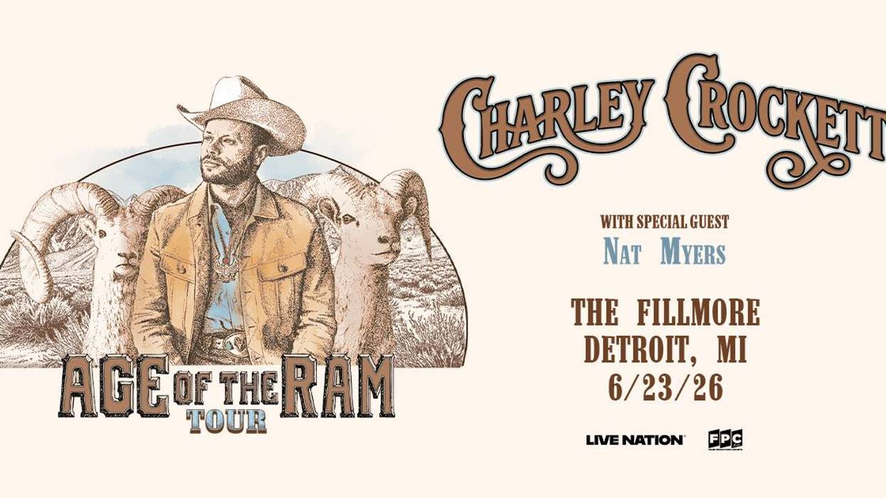 Charley Crockett 'Age of the Ram Tour' ft. Nat Myers. Cowboy & rams graphic. The Fillmore Detroit 6/23/26.