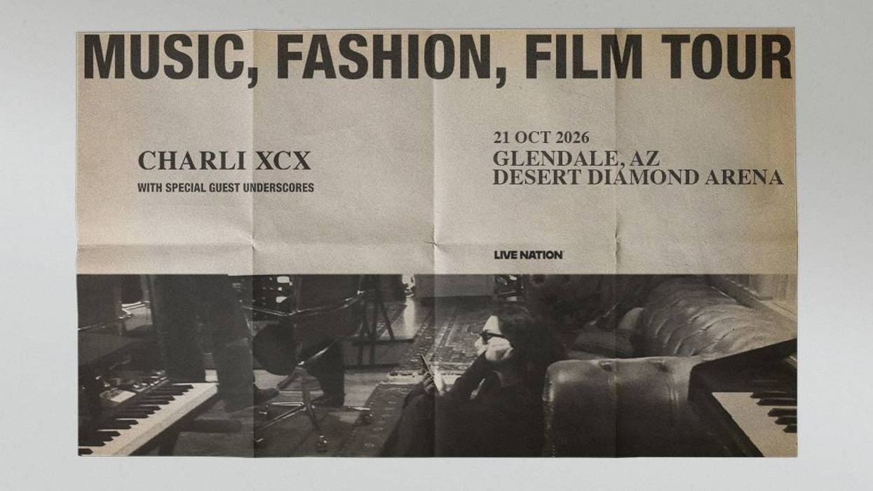 Charli XCX & Underscores Music, Fashion, Film Tour poster. Glendale, AZ, Oct 21, 2026.