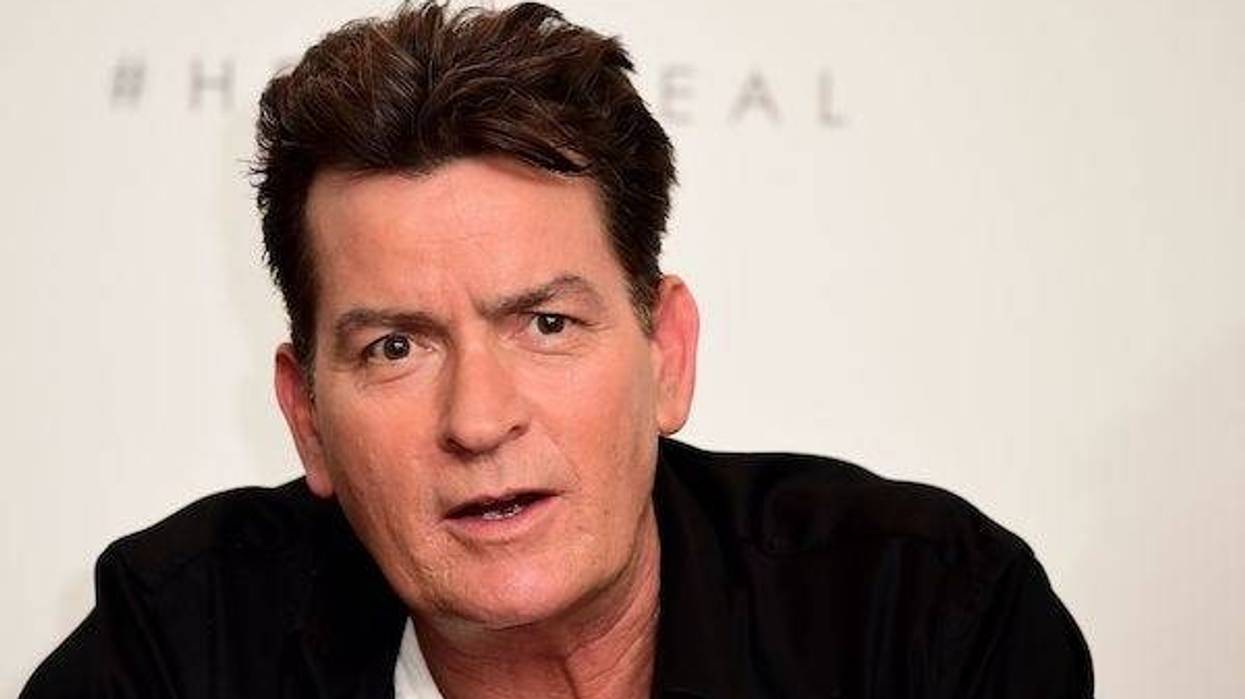 Charlie Sheen is seen at a press conference to endorse Lelo Hex condoms