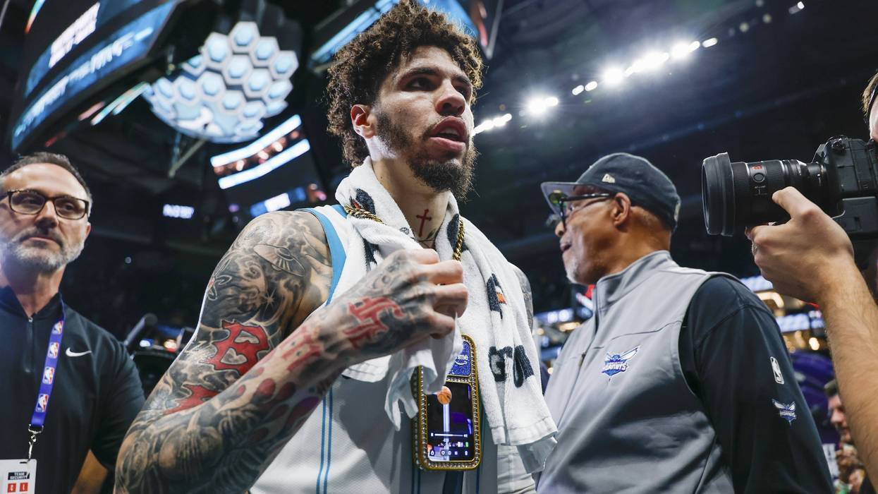 LaMelo Ball punches team mascot Hugo twice after Hornets knock Heat out of play-in tournament