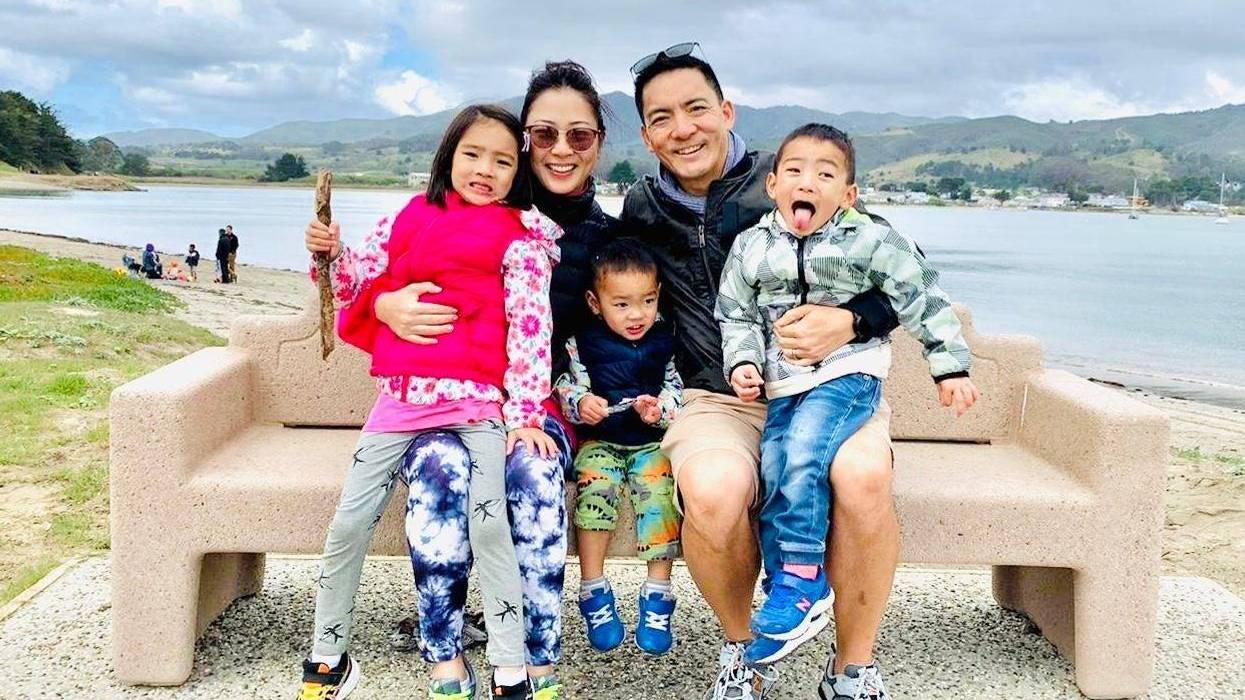 Cheline Yau and her family at Half Moon Bay on March 15 -- L-R Raya Sun, Cheline Yau, Euan Sun, Eugene Sun, Juno Sun -- who escaped the coronavirus outbreak in Hong Kong only for it to follow them to the Bay Area