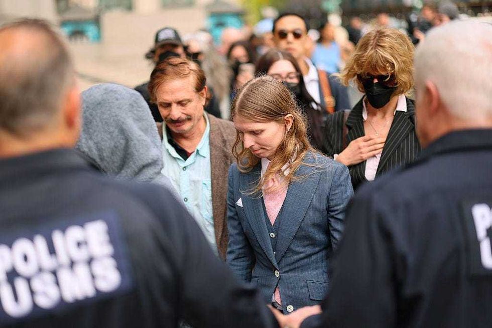 Chelsea Manning enters Federal Court for an arraignment hearing for Luigi Mangione, accused gunman in the killing of UnitedHealthcare CEO Brian Thompson, on April 25, 2025 in New York City.