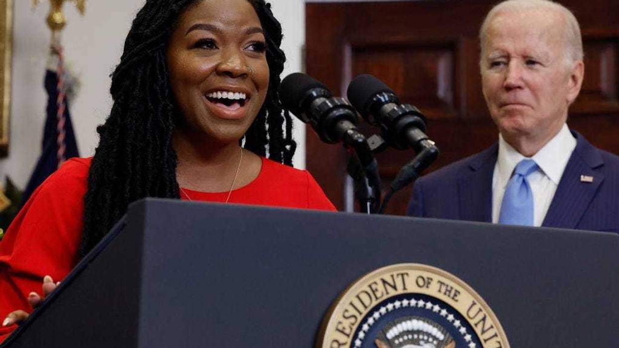 Cherelle Griner (L), wife of Olympian and WNBA player Brittney Griner, speaks after U.S. President Joe Biden announced her release from Russian custody, at the White House on December 08, 2022 in Washington, DC.
