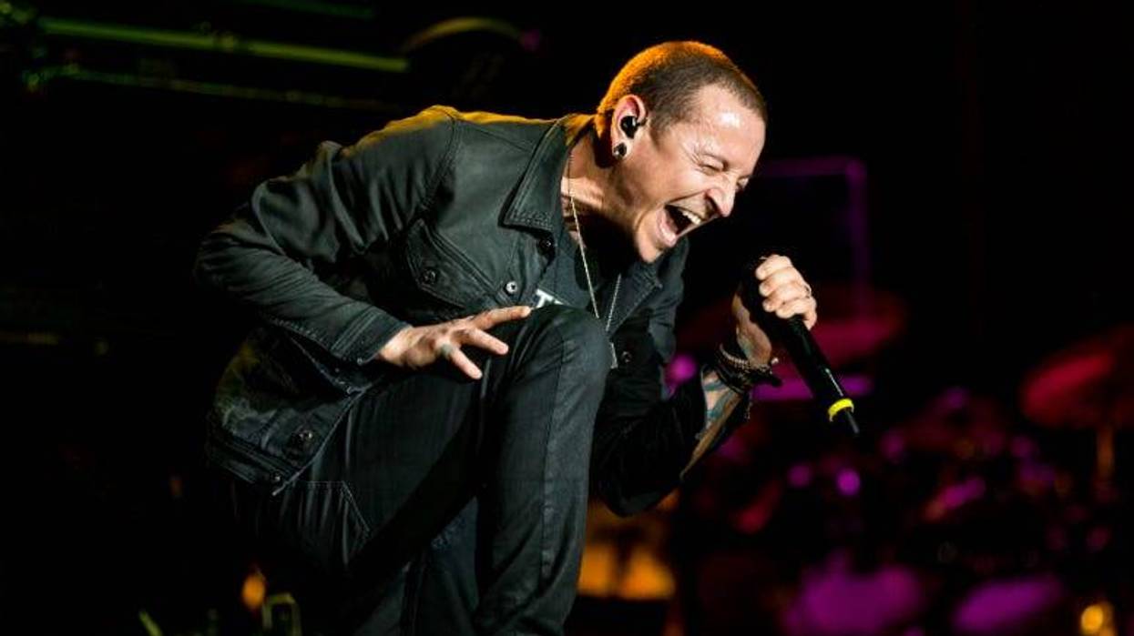 Chester Bennington of Linkin Park performs onstage during Rock in Rio USA
