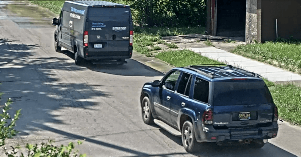 Chevy Trailblazer parked behind Amazon van before carjacking