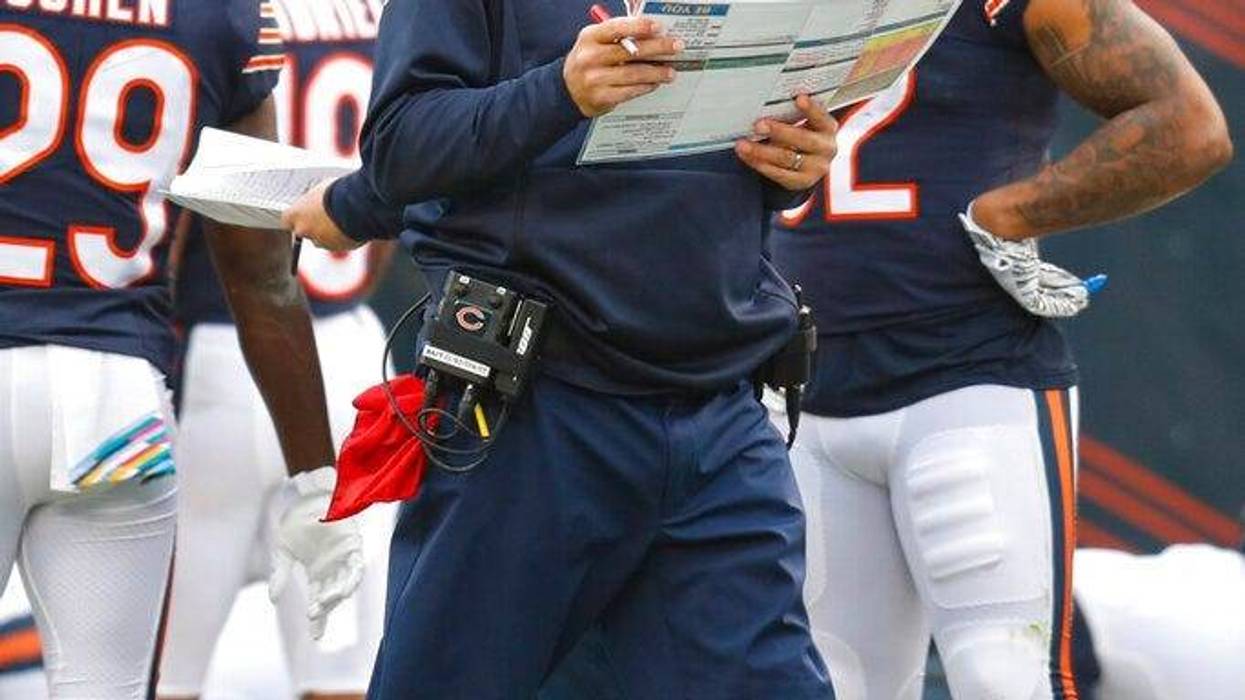 Chicago Bears head coach Matt Nagy paces the sideline during the first half of an NFL football game against the New Orleans Saints in Chicago, Sunday, Oct. 20, 2019.