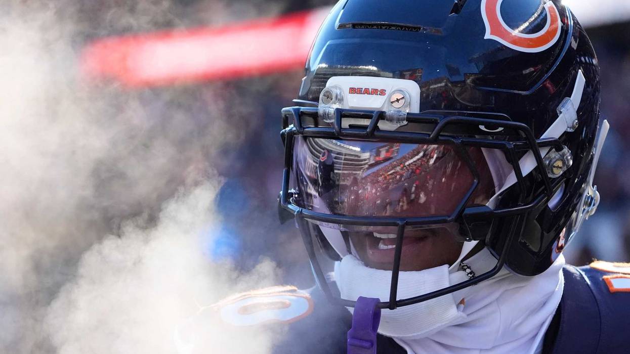 Chicago Bears wide receiver Luther Burden III (10) walks off the field during halftime of the game against the Cleveland Browns at Soldier Field. Mandatory Credit: David Banks-Imagn Images