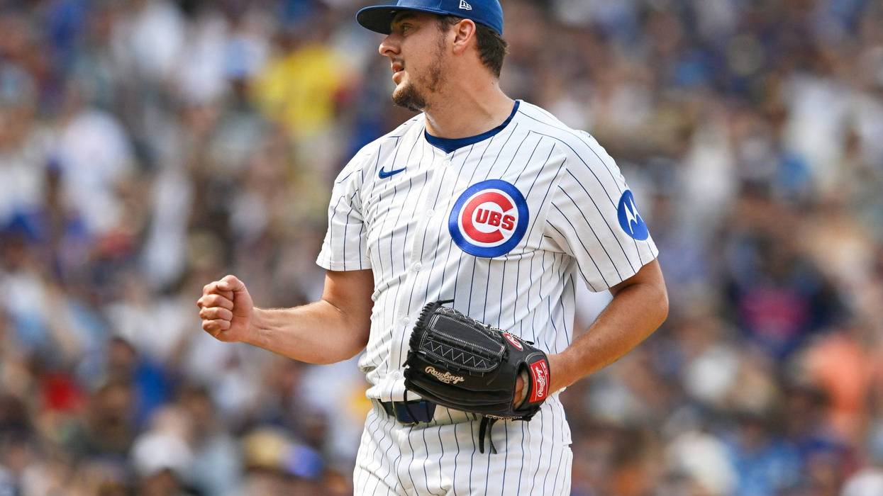 Chicago Cubs closing pitcher Brad Keller celebrates after the Cubs defeated the Pittsburgh Pirates on Aug. 16, 2025, in Chicago.