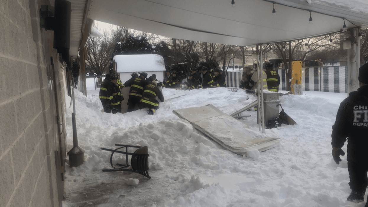 Chicago firefighters respond to the scene of a canopy collapse Feb. 17, 2021, at Club Hawthorne Corliss, 11203 S. Corliss Ave.
