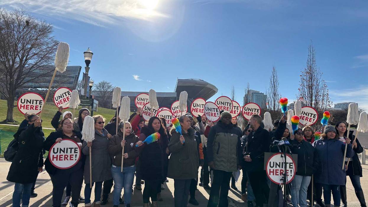 Chicago hotel workers outside Soldier Field