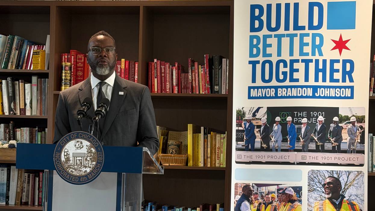 Chicago Mayor Brandon Johnson announces neighborhood grants for farmers' markets and other food sellers at The Hatchery, 135 N. Kedzie Ave.
