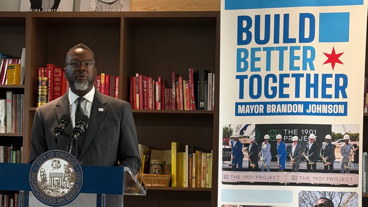 Chicago Mayor Brandon Johnson appears at The Hatchery food and beverage incubator in Chicago's East Garfield Park neighborhood to tout his "Build Better Together" program, August 28, 2026.