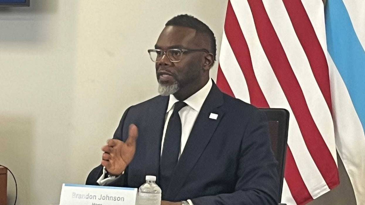 Chicago mayor Brandon Johnson makes a point during a news conference, September 16, 2025.