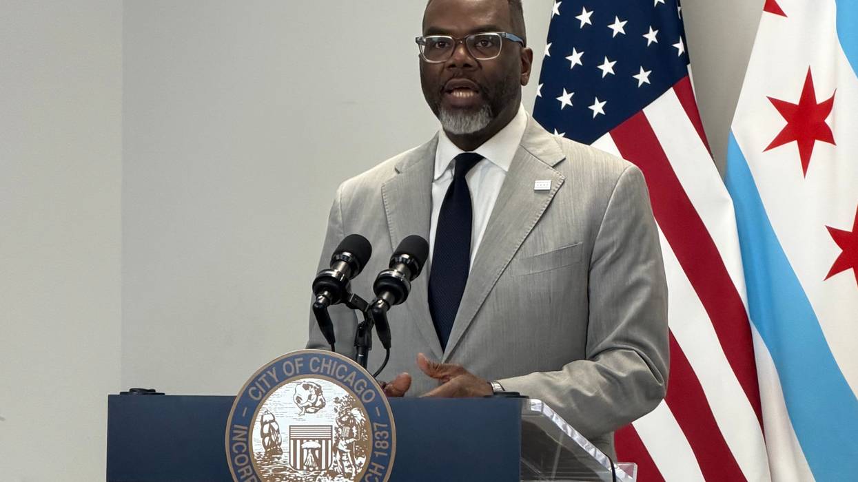 Chicago mayor Brandon Johnson speaks to reporters at City Hall, March 24, 2026.