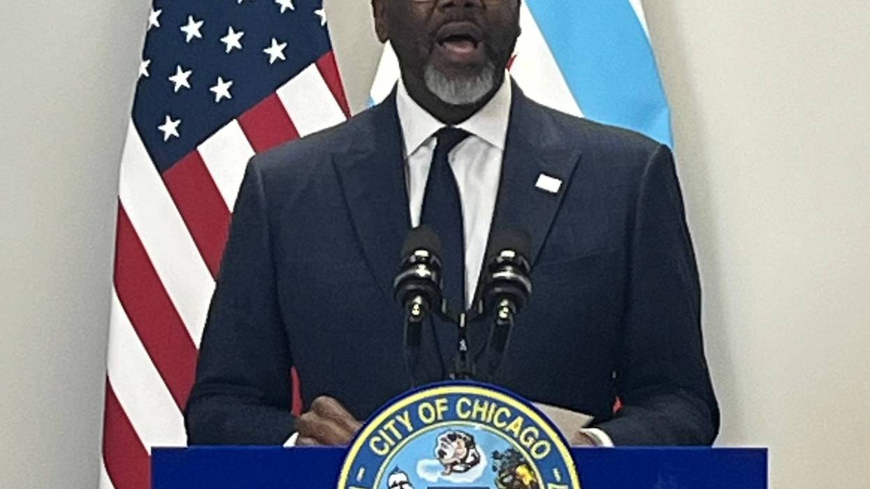 Chicago mayor Brandon Johnson talks to reporters at City Hall February 10, 2026.