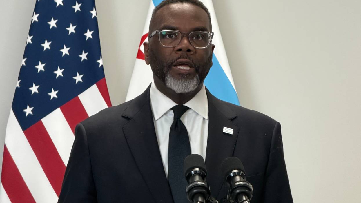 Chicago Mayor Brandon Johnson talks to reporters at City Hall, March 31, 2026.