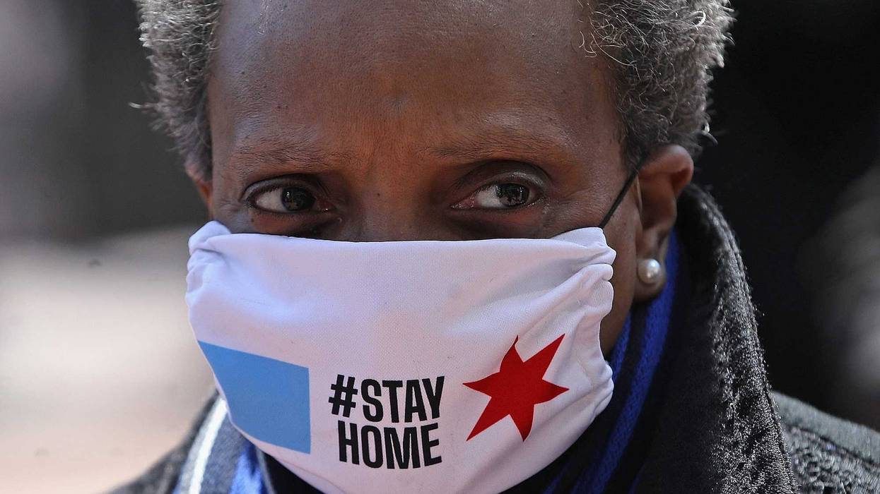 Chicago mayor Lori Lightfoot arrives at Wrigley Field on April 16, 2020 in Chicago Illinois.