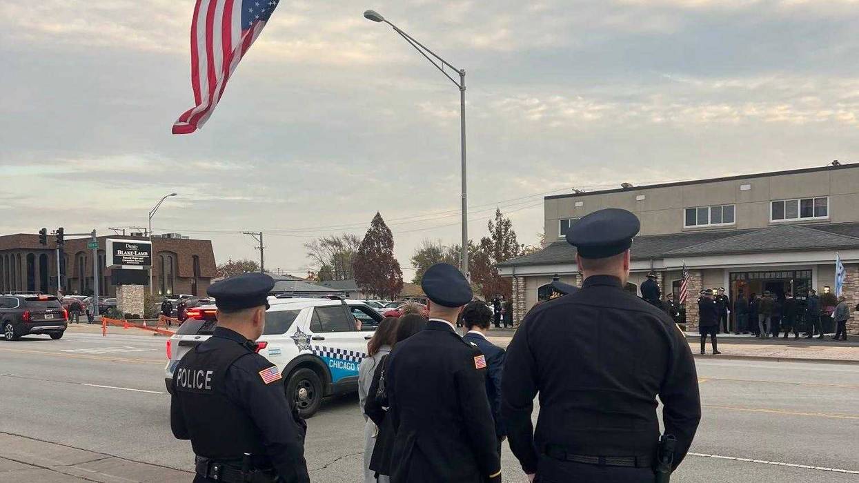 Chicago police officers, first responders and local community members gathered outside Black Lamb Funeral Home in Oak Lawn, Illinois, for the wake of Chicago Police Officer Enrique Martinez.