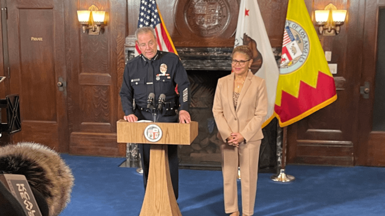 Chief Michel Moore and Mayor Karen Bass