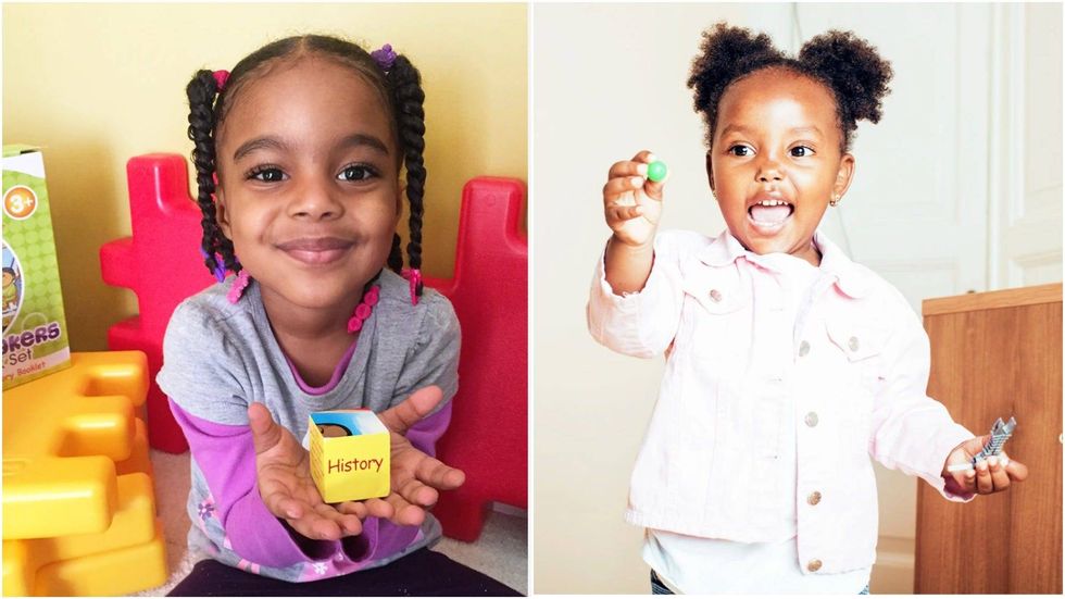 Children playing with History Makers Wooden Puzzle sets