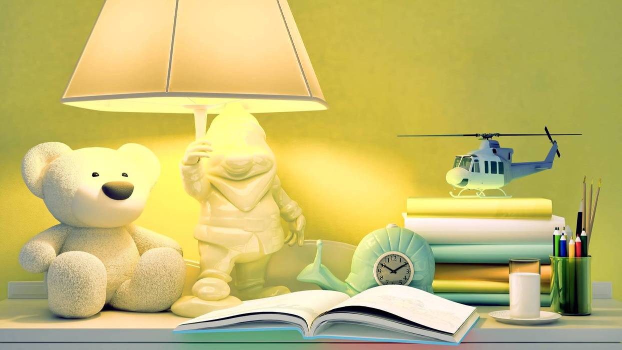 Children's desk with open book