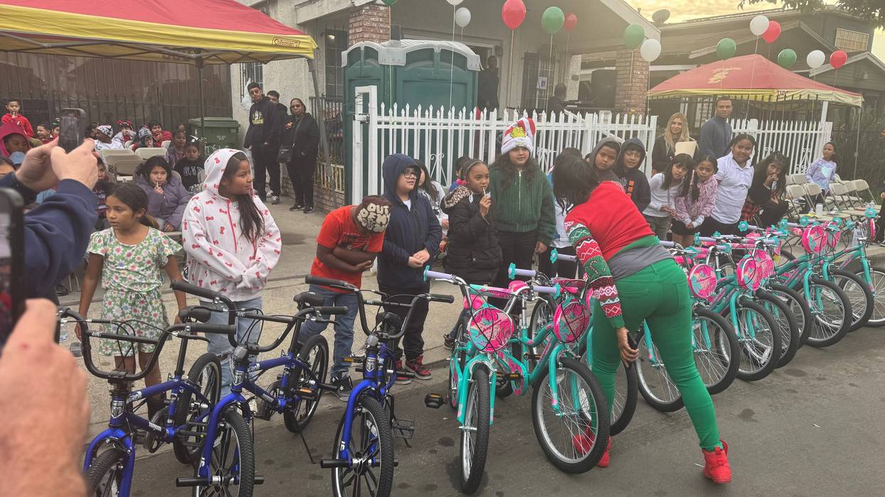 children with line of bikes