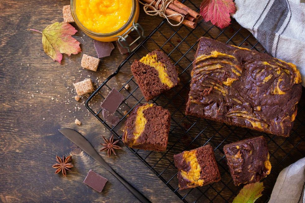 Chocolate Brownie Cake dessert with Pumpkin puree