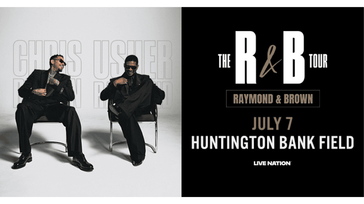 Chris Brown & Usher sitting for The R&B Tour: Raymond & Brown. July 7, Huntington Bank Field.