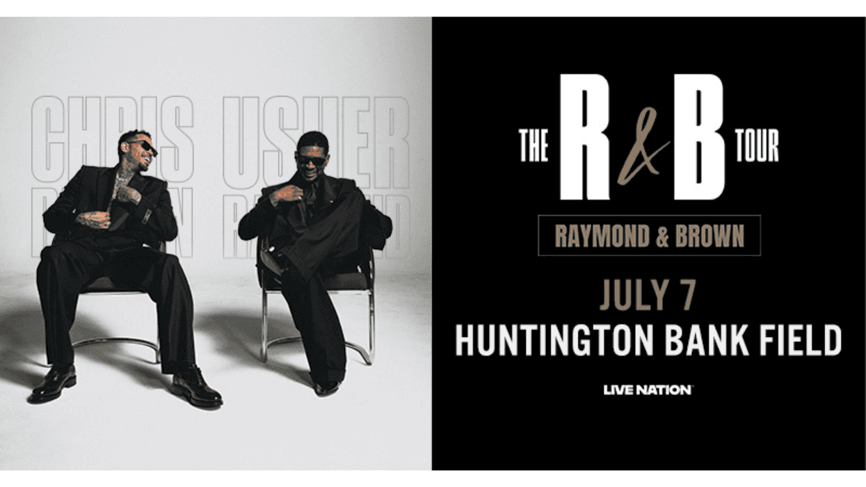 Chris Brown & Usher sitting for The R&B Tour: Raymond & Brown. July 7, Huntington Bank Field.