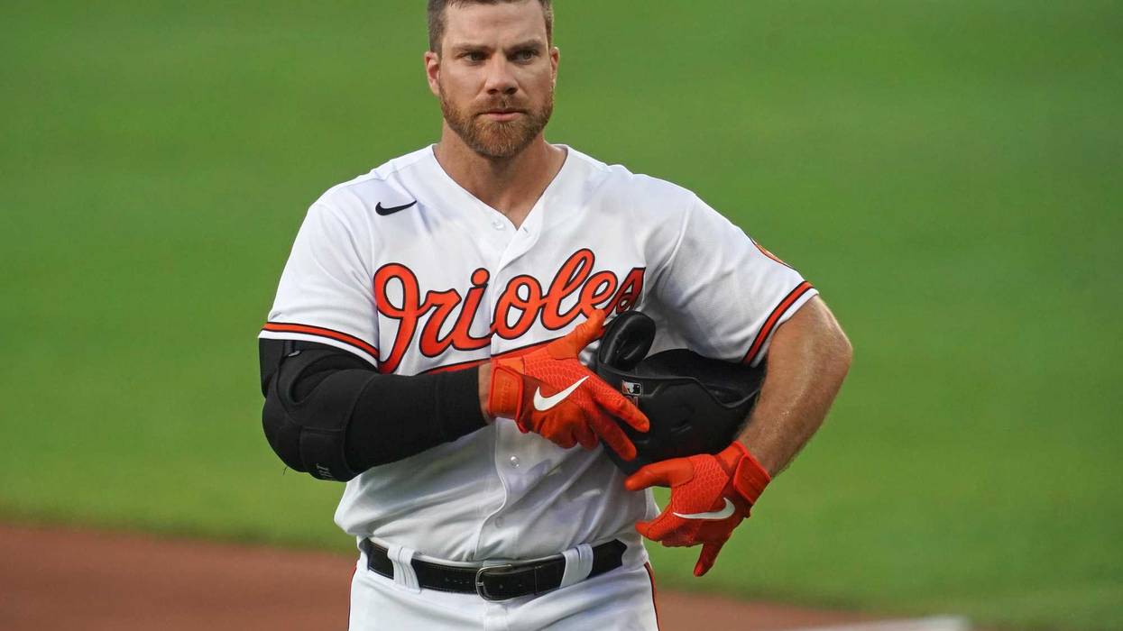 Chris Davis walks back to the dugout after an at-bat in the 2020 season.