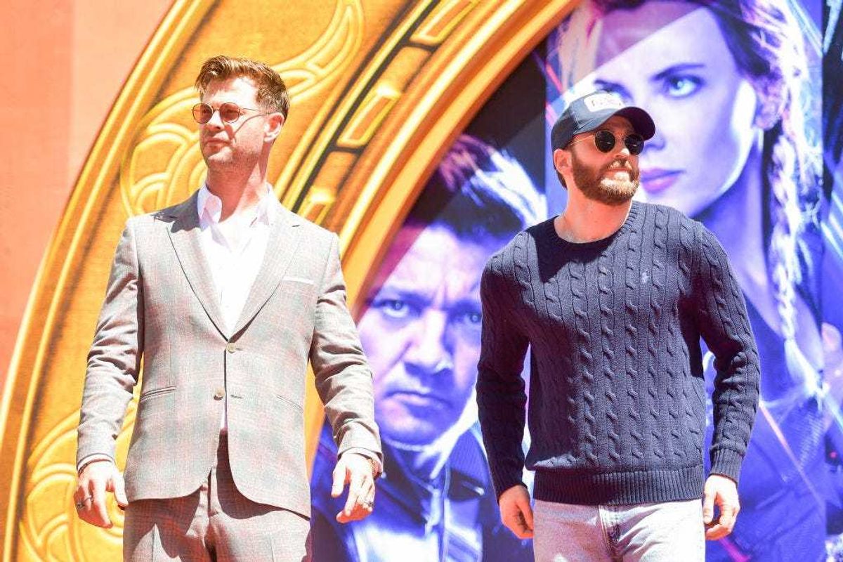 Chris Hemsworth and Chris Evans pose at the Marvel Studios' 'Avengers: Endgame' in Hollywood, California in 2019
