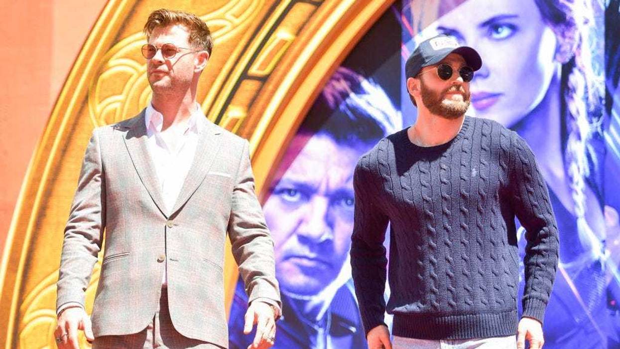 Chris Hemsworth and Chris Evans pose at the Marvel Studios' 'Avengers: Endgame' in Hollywood, California in 2019