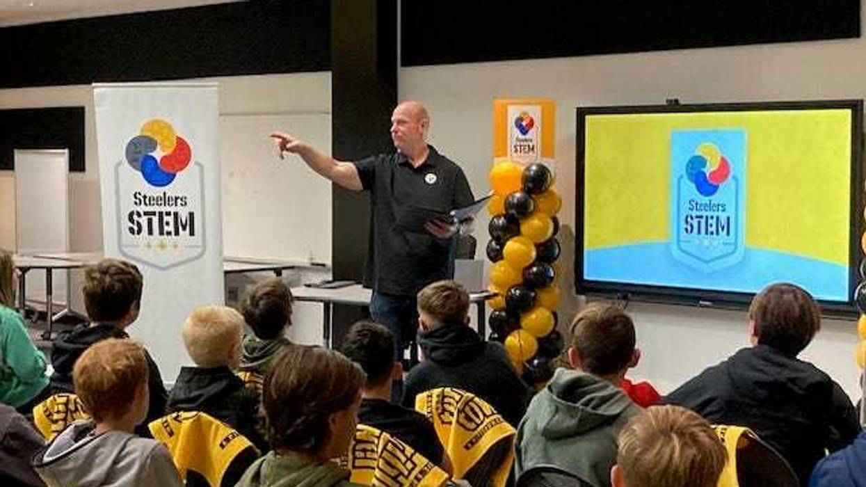 Chris Hoke speaking to students at David E. Williams Middle School