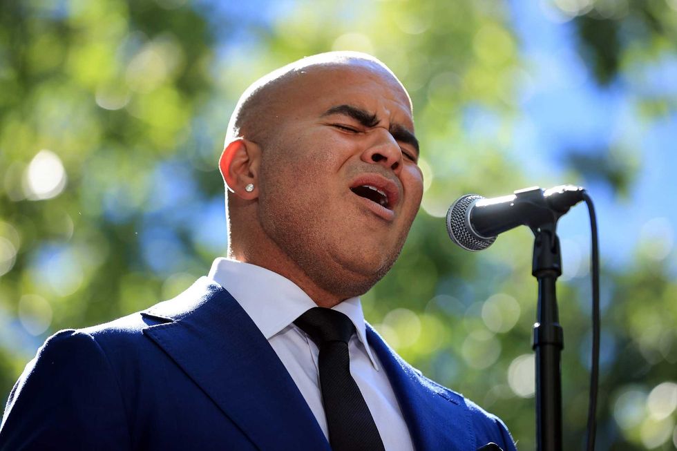 Chris Jackson performs during the annual 9/11 Commemoration Ceremony at the National 9/11 Memorial and Museum on September 11, 2021 in New York City