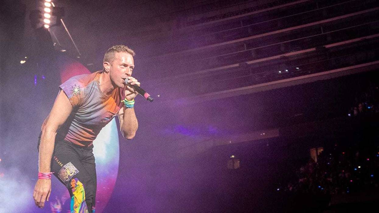 Chris Martin of Coldplay in concert at Soldier Field May 28th