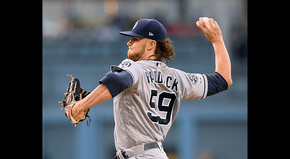Chris Paddack #59 of the San Diego Padres pitches against the Los Angeles Dodgers during the first inning at Dodger Stadium on May 14, 2019 in Los Angeles, California. (Photo by Harry How/Getty Images)