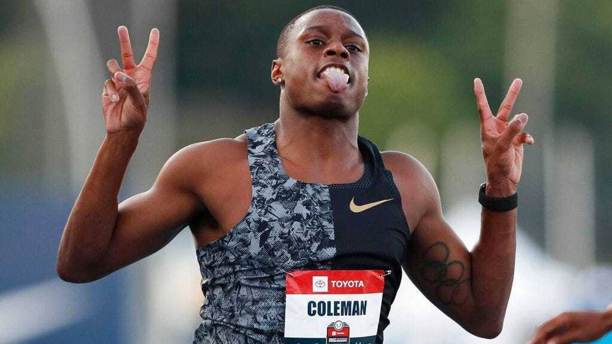 Christian Coleman celebrates as he wins the men's 100-meter dash final at the U.S. Championships athletics meet