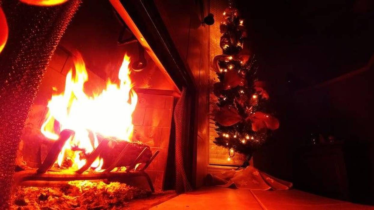 Christmas tree and fireplace