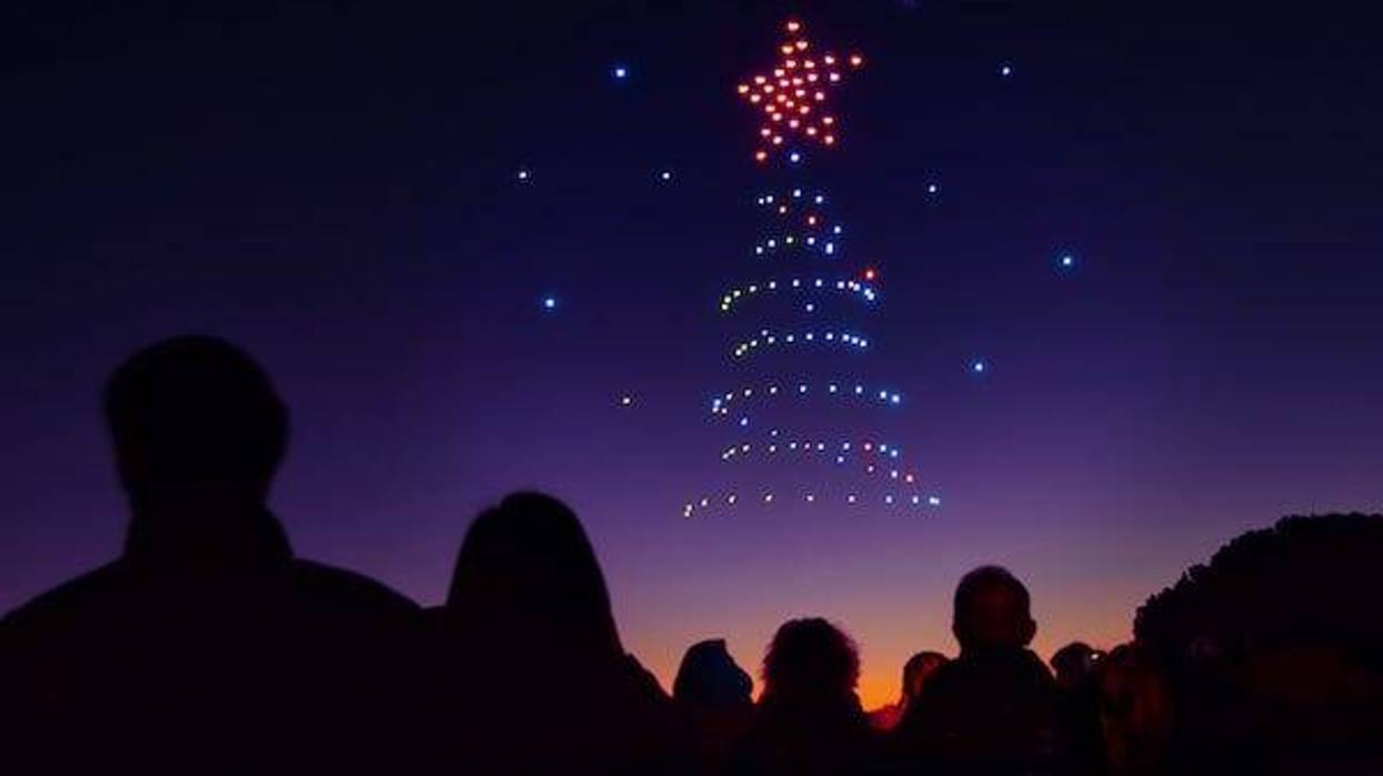 Christmas tree drawn with drones during a drone show