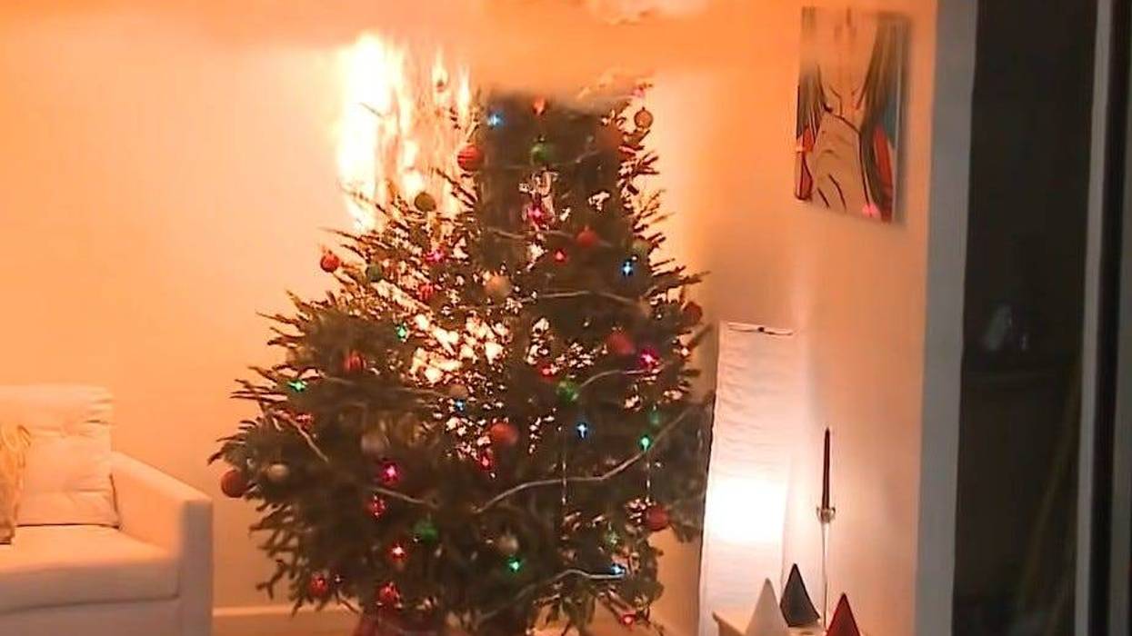 Christmas tree on fire