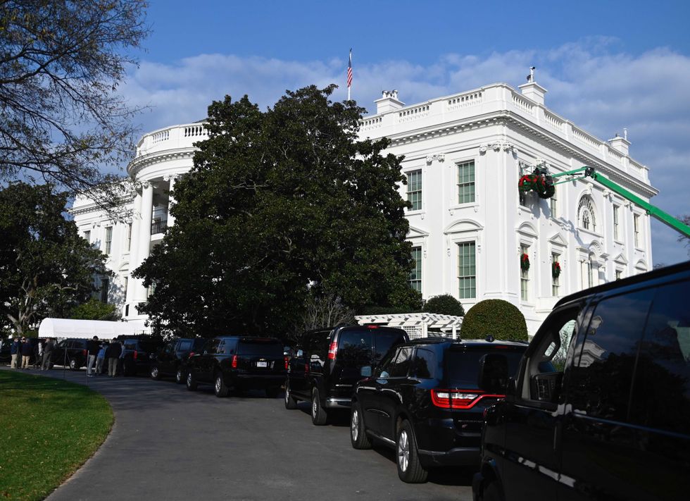 Christmas wreaths are installed at the White House in Washington, DC, on November 21, 2020.