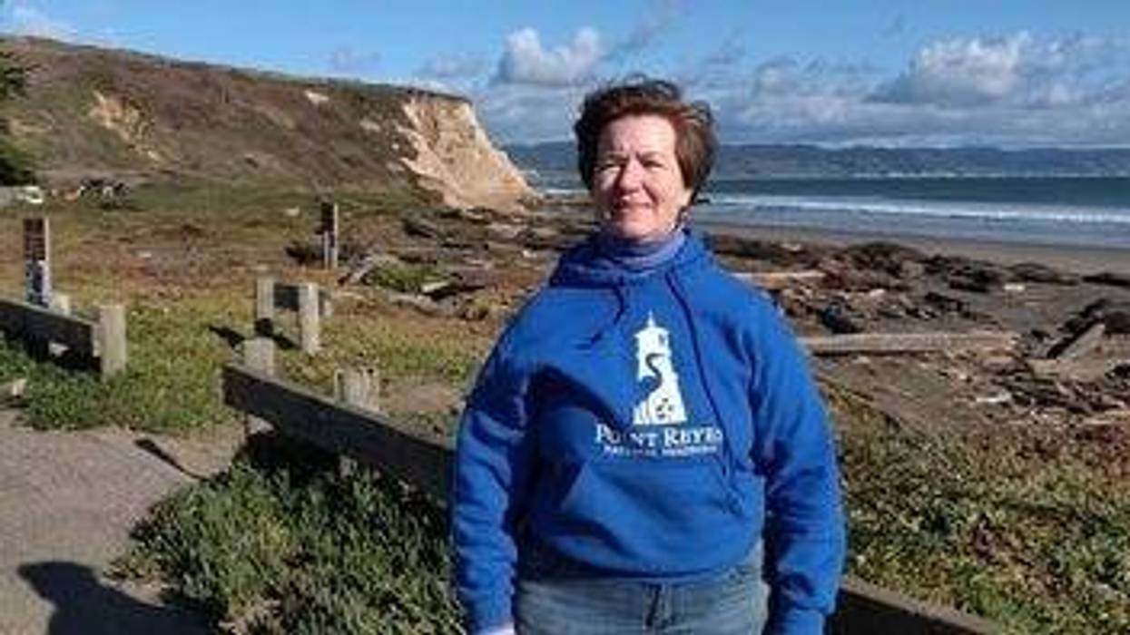 Cicely Muldoun, superintendent of the Point Reyes National Seashore, stands in front of Drakes Beach, where about 50 beached elephant seals have arrived for pupping season.