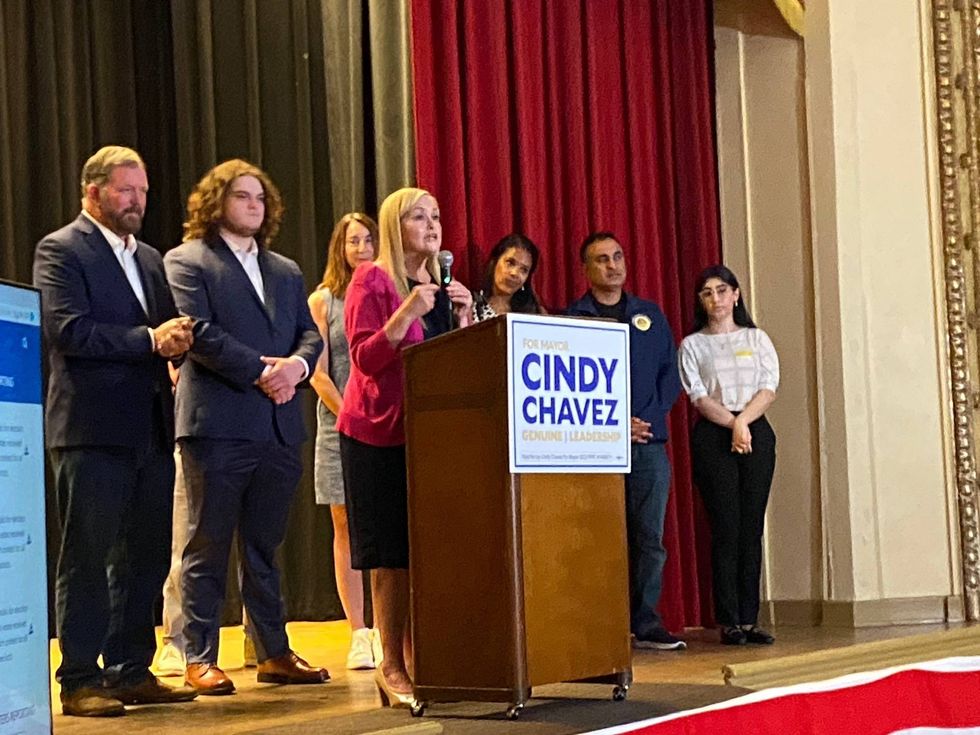Cindy Chavez making her victory speech on Tuesday.